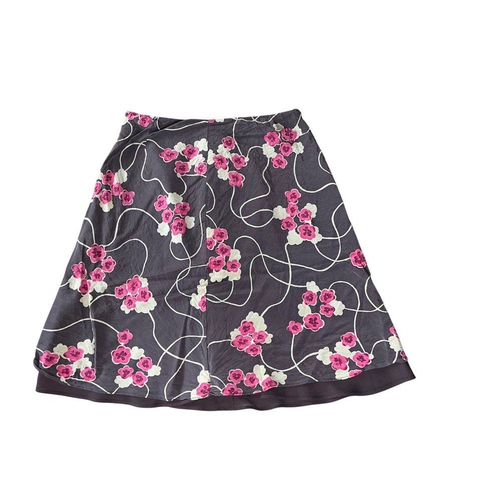 Brown Pink Floral 100% Silk A-Line Skirt Size 4P Petite Ann Taylor Loft